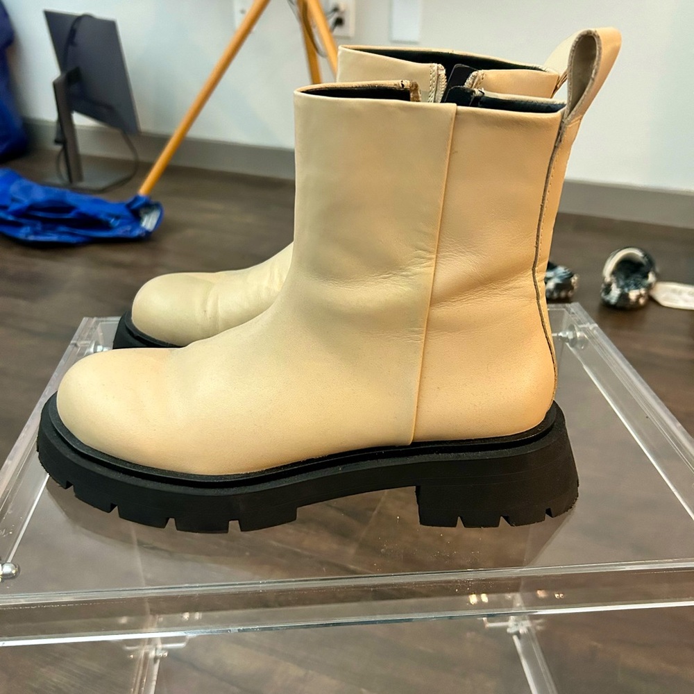 Zara cream leather lug sole boots